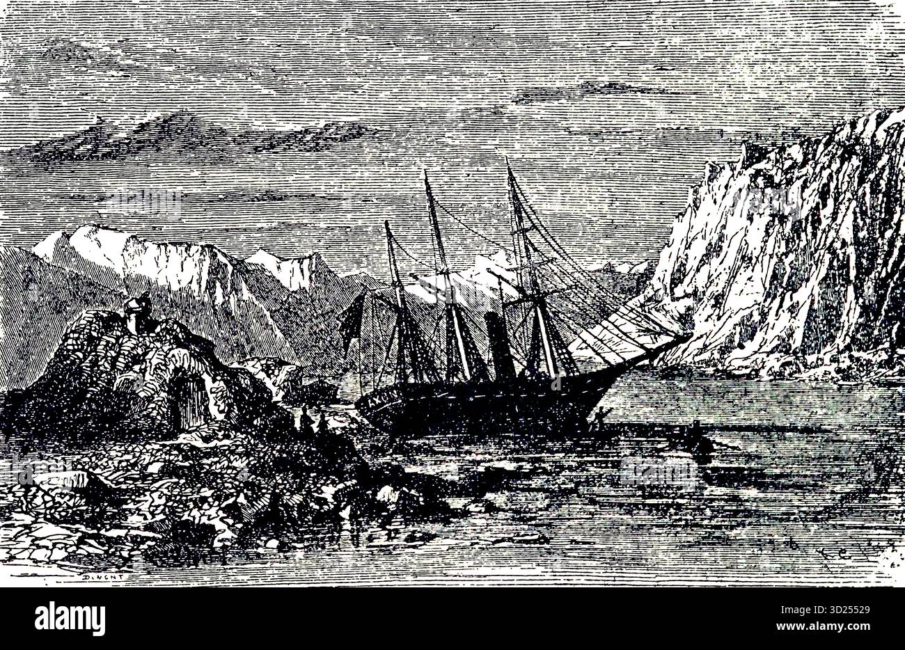 Une excursion en bateau vers les mers du Nord, la mer de Norvège, l'Atlantique Nord, illustration historique 1900 Banque D'Images