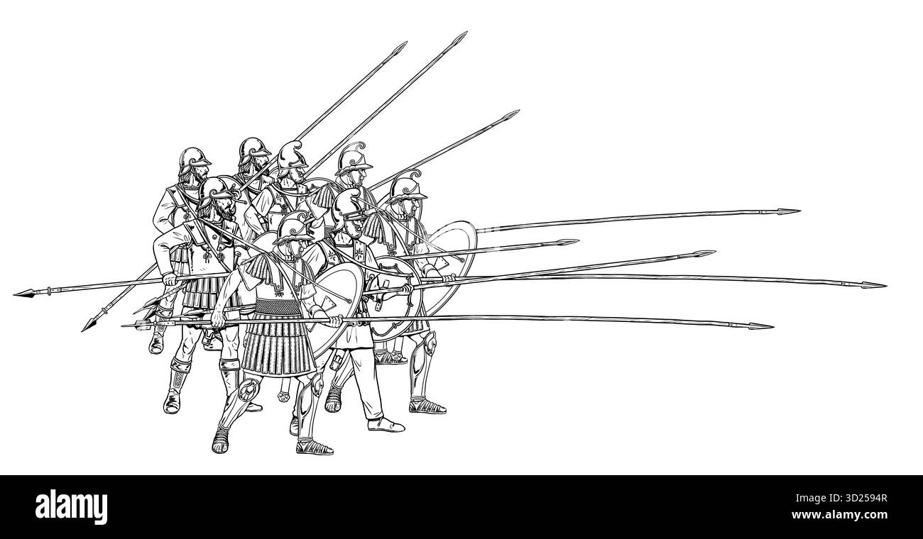 Phalanx macédonien dans la bataille. Anciens guerriers. Dessin historique. Banque D'Images