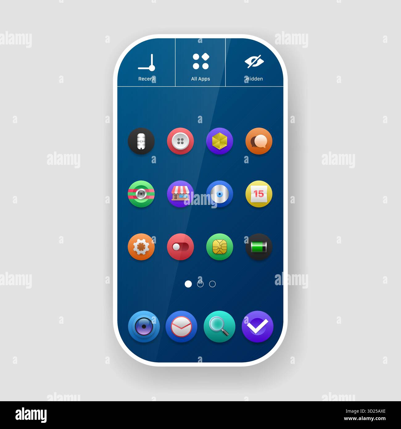 Illustration vectorielle d'interface utilisateur de smartphone moderne montrant des icônes d'application colorées sur un écran bleu arrondi Illustration de Vecteur