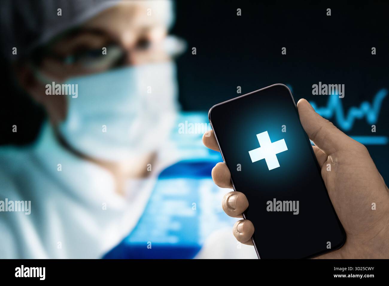 Application médicale pour les résultats de test dans le téléphone. IA électronique. Dossier de santé en mobile. Technologie de recherche en laboratoire. Rapport DMI et télémédecine pour le patient. Banque D'Images
