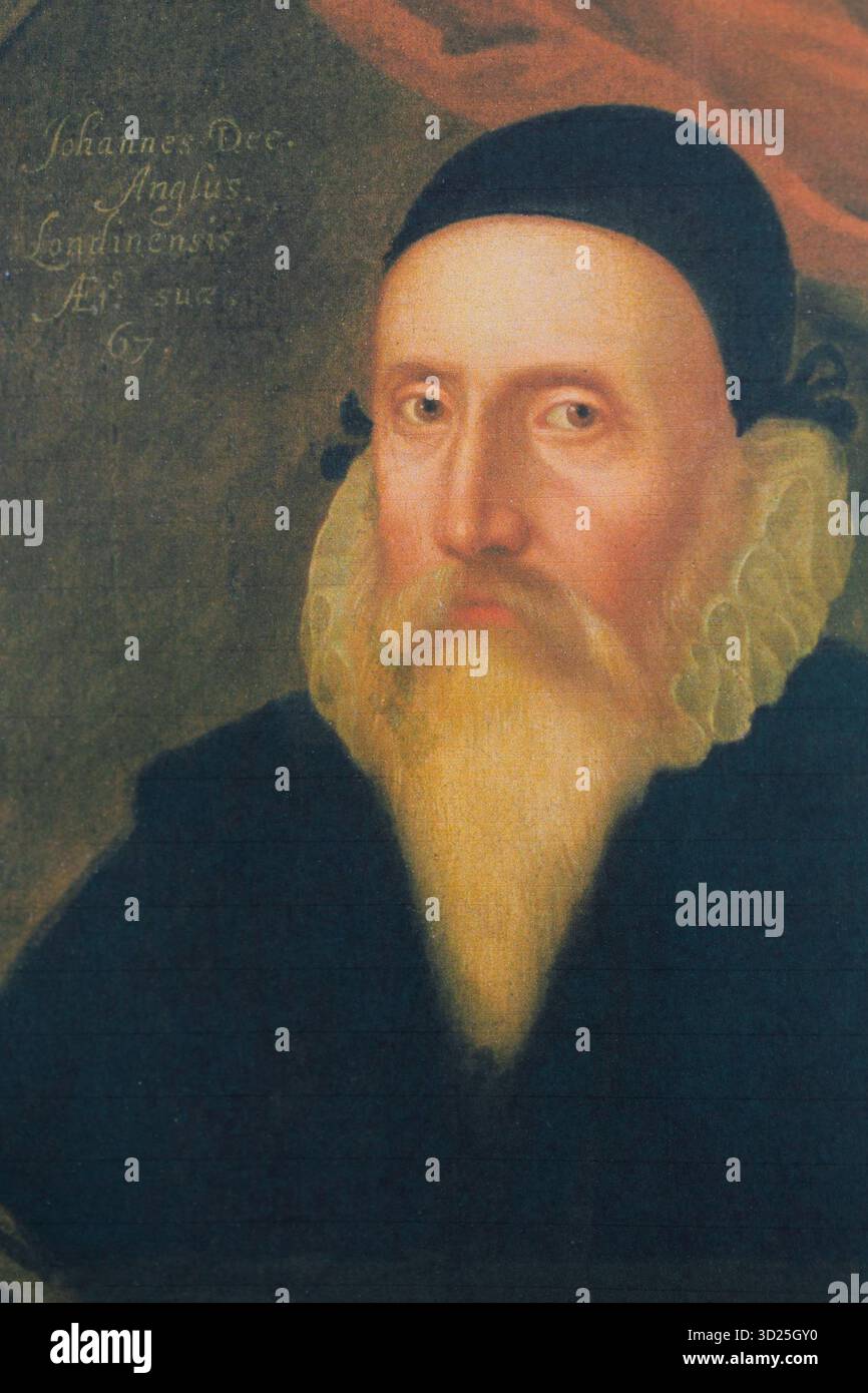 Peinture Renaissance de John Dee conseiller royal de la reine Elizabeth 1 et figure très influente de la cour de la Reine pendant la période de la Renaissance. Banque D'Images