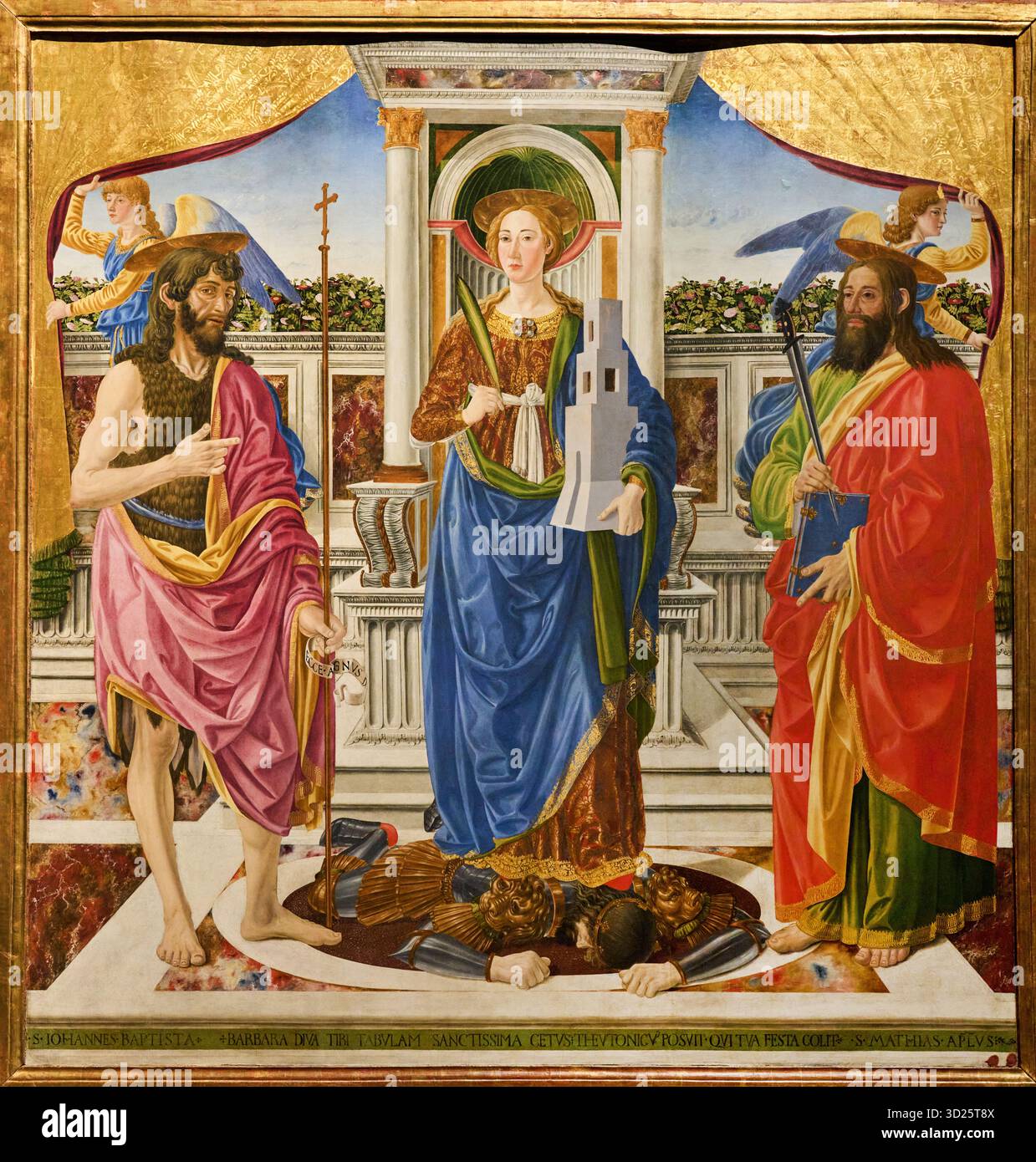 Saint Barbara entre Saint Jean Baptiste et Saint Matthias, Tempera sur panneau de bois, vers 1468-1470, COSIMO ROSSELLI (Firenze, 1439/1440 - 1507) Banque D'Images