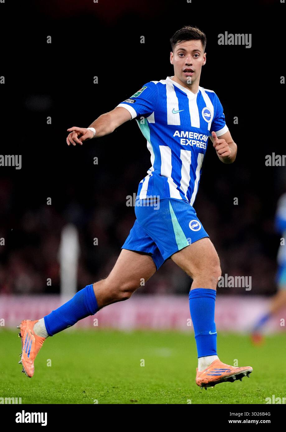 Stefanos TZIMAS de Brighton et Hove Albion lors du match de quatrième tour de la Carabao Cup à l'Emirates Stadium de Londres. Date de la photo : mercredi 29 octobre 2025. Banque D'Images