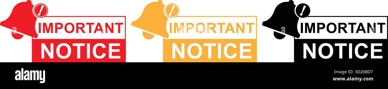 Symbole d'avertissement d'avis important avec icône de cloche d'avis Illustration de Vecteur