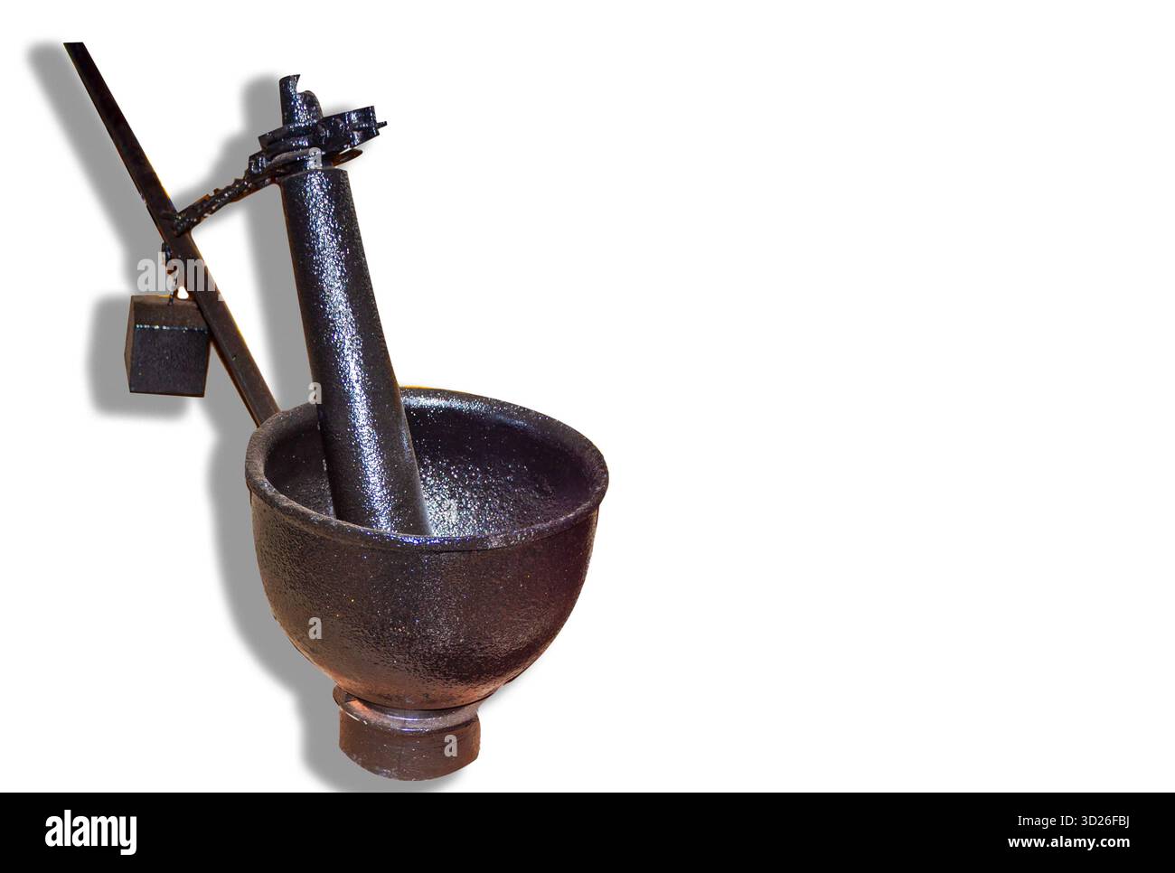 Cette image montre une machine d'extraction manuelle de pétrole, historiquement utilisée dans les prisons. Les prisonniers étaient attachés à la poignée et forcés de faire des cercles, Banque D'Images