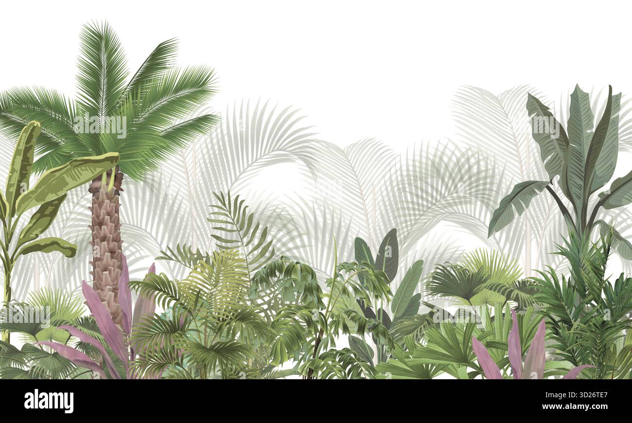 Aquarelle Tropical Palm Leaves fond | Botanical Jungle mural pour décoration murale et design d'intérieur Banque D'Images