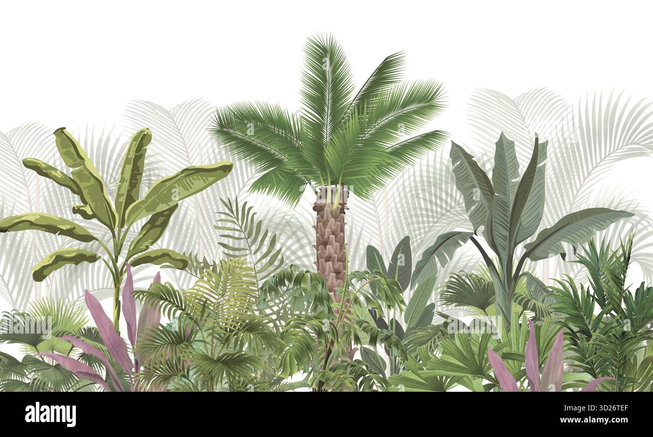 Aquarelle Tropical Palm Leaves fond | Botanical Jungle mural pour décoration murale et design d'intérieur Banque D'Images
