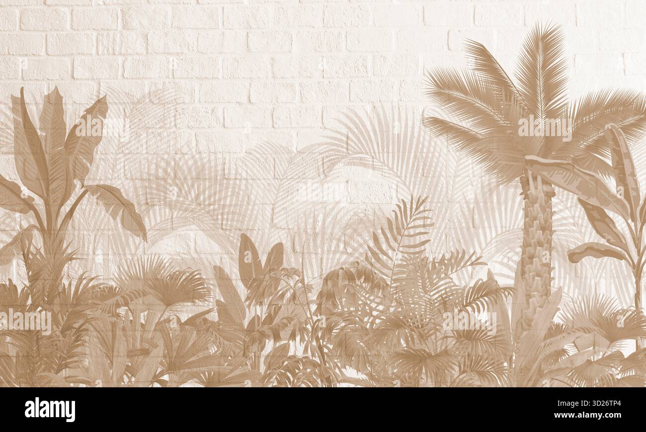 Aquarelle Tropical Palm Leaves fond | Botanical Jungle mural pour décoration murale et design d'intérieur Banque D'Images