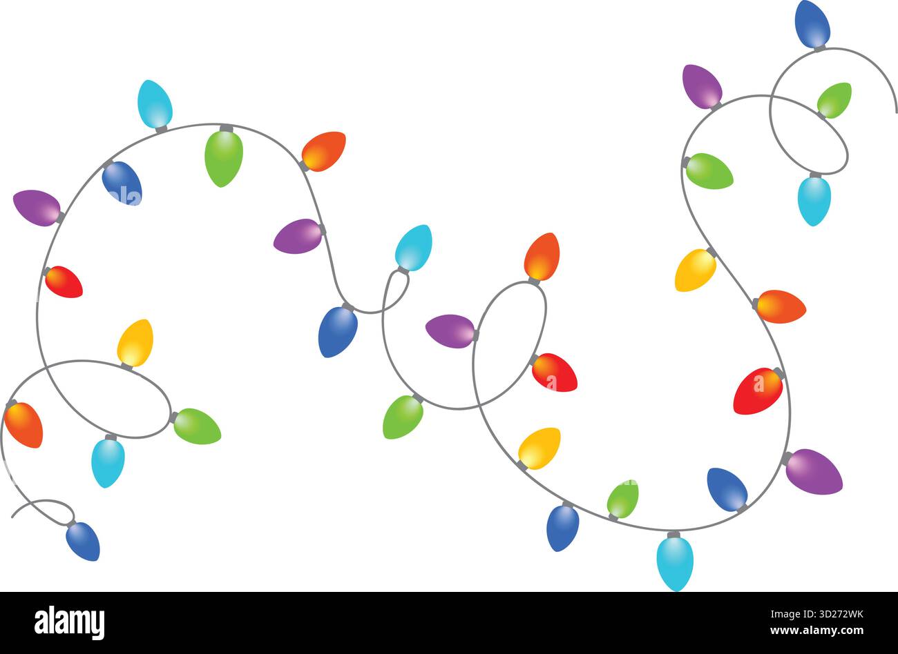 Lumières de Noël colorées isolées sur fond blanc. Décoration de chaîne de lumières de Noël colorées festives sur blanc. Graphique vectoriel pour voiture de Noël Illustration de Vecteur