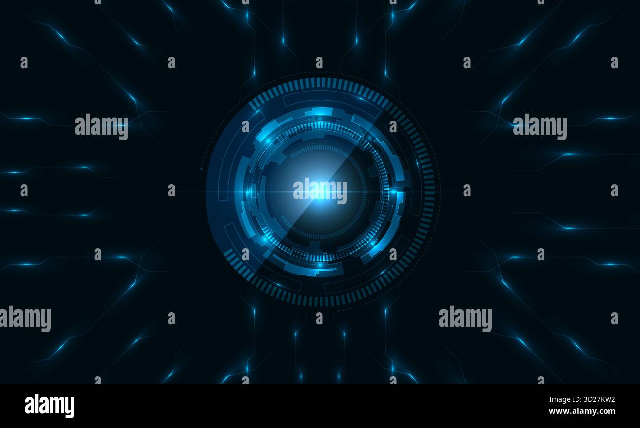 Fond abstrait bleu foncé de la technologie avec connexion de données de superposition numérique haute technologie abstraite. Illustration de haute qualité Banque D'Images