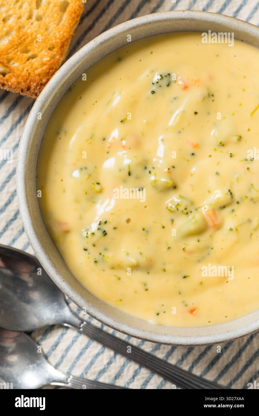 Soupe cheddar au brocoli maison copieux avec fromage et carotte Banque D'Images