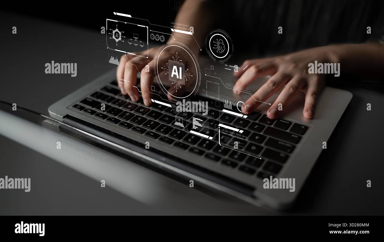 Interface IA montrant comment l'intelligence artificielle alimente les systèmes. IA L'intelligence artificielle transforme les données, permet l'automatisation et l'IA artificielle int Banque D'Images