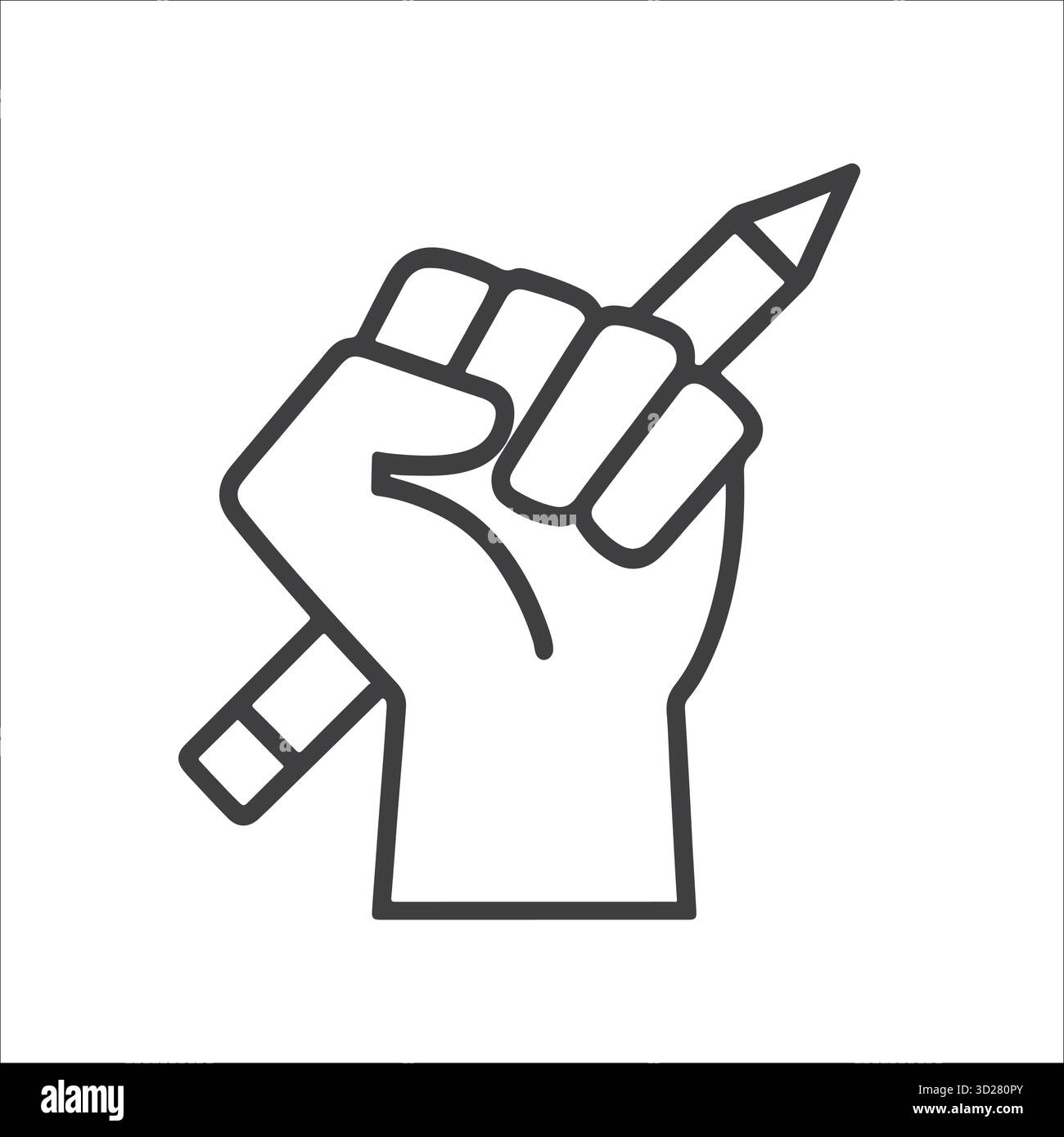 Raised Fist Holding Pencil – icône vectorielle pour l'activisme de l'éducation Illustration de Vecteur