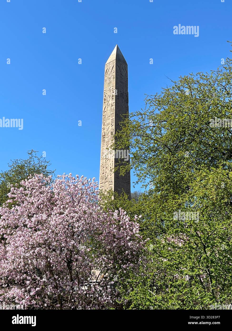 L’Obélisque, Central Park NYC — l’ancienne “aiguille de Cléopâtre” debout comme un pont entre le passé de l’Égypte et le présent de New York. - Image de stock capturée avec un smartphone