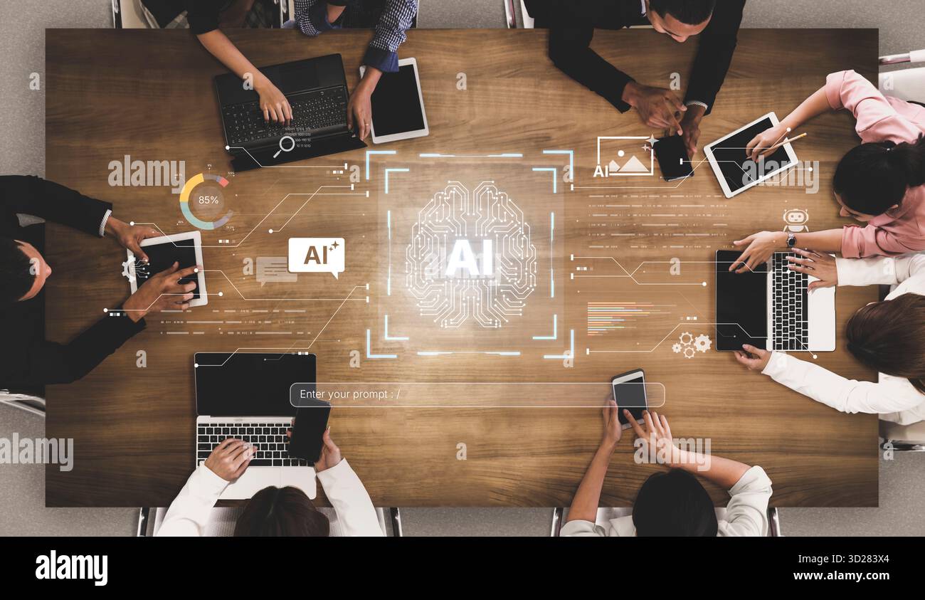 Une plateforme créative alimentée par un cerveau IA générative. Les utilisateurs peuvent saisir des invites pour générer du contenu comme des images, interagir avec les chatbots et visualiser d. Banque D'Images