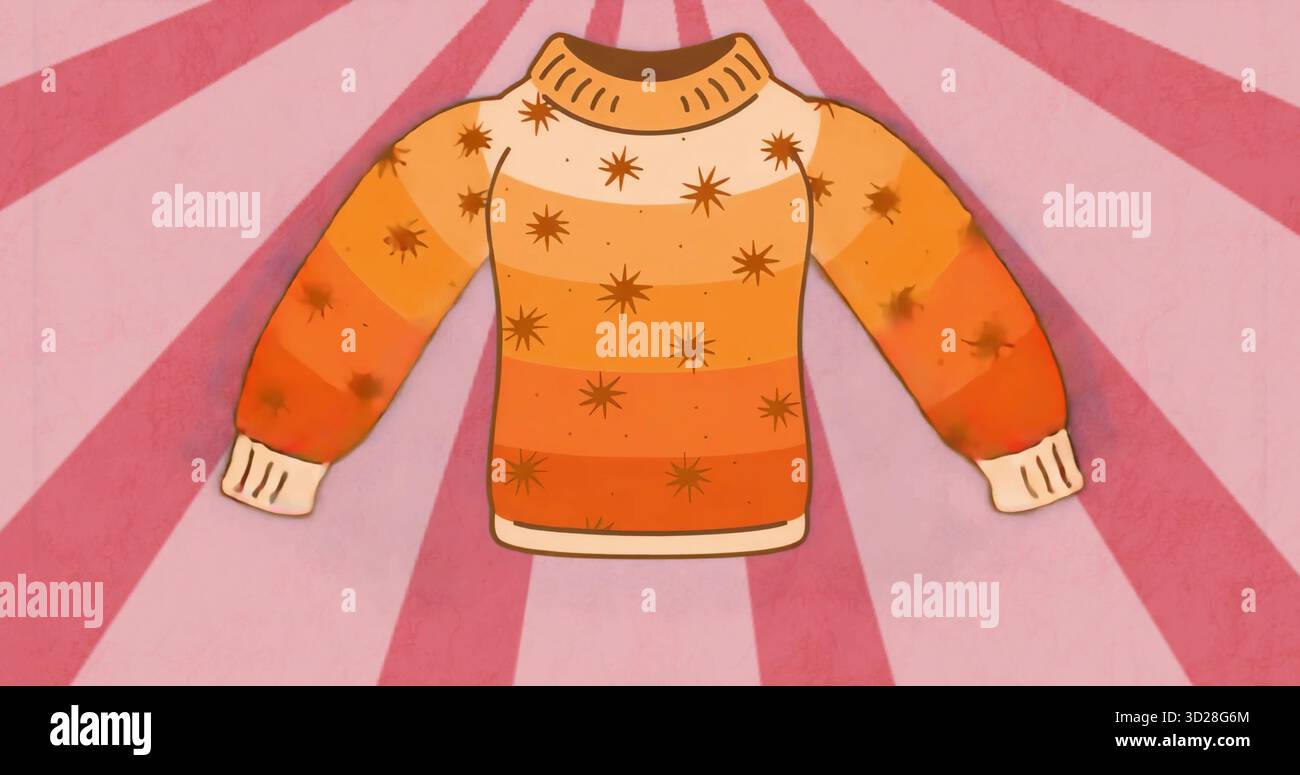 Pull flottant tricoté Starburst-gradient dérive dans un fond graphique plat, avec des rayures roses Banque D'Images