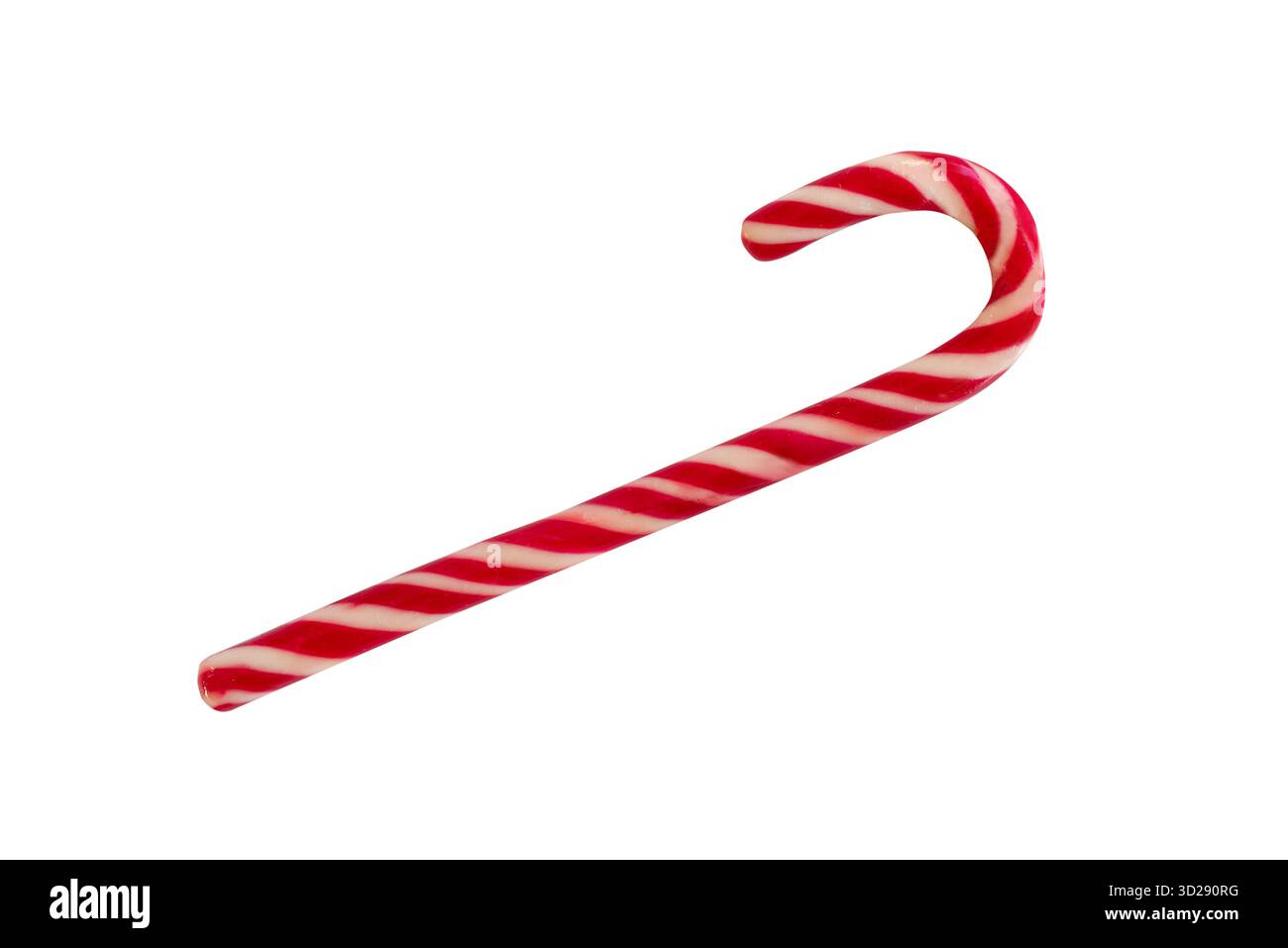 Photo d'une canne de bonbons classique rouge et blanc isolé sur fond blanc, ornement de vacances de Noël découpé Banque D'Images