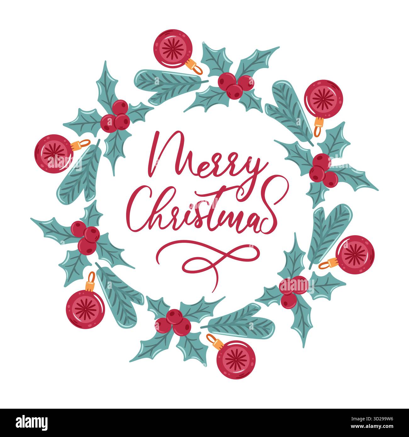 Cadre circulaire orné d'une couronne de houx et de boules de Noël, créant une bordure festive idéale pour les illustrations vectorielles. Illustration de Vecteur