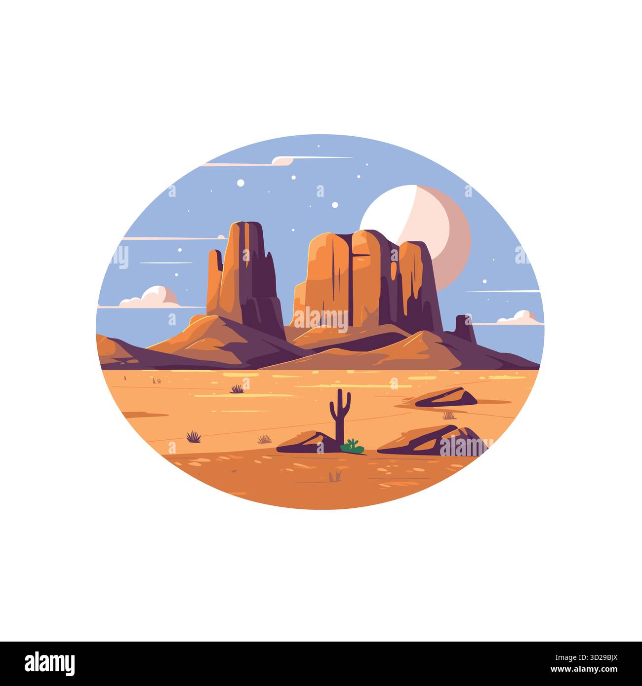 Paysage désertique mettant en valeur les Buttes au Monument Valley Tribal Park Illustration de Vecteur
