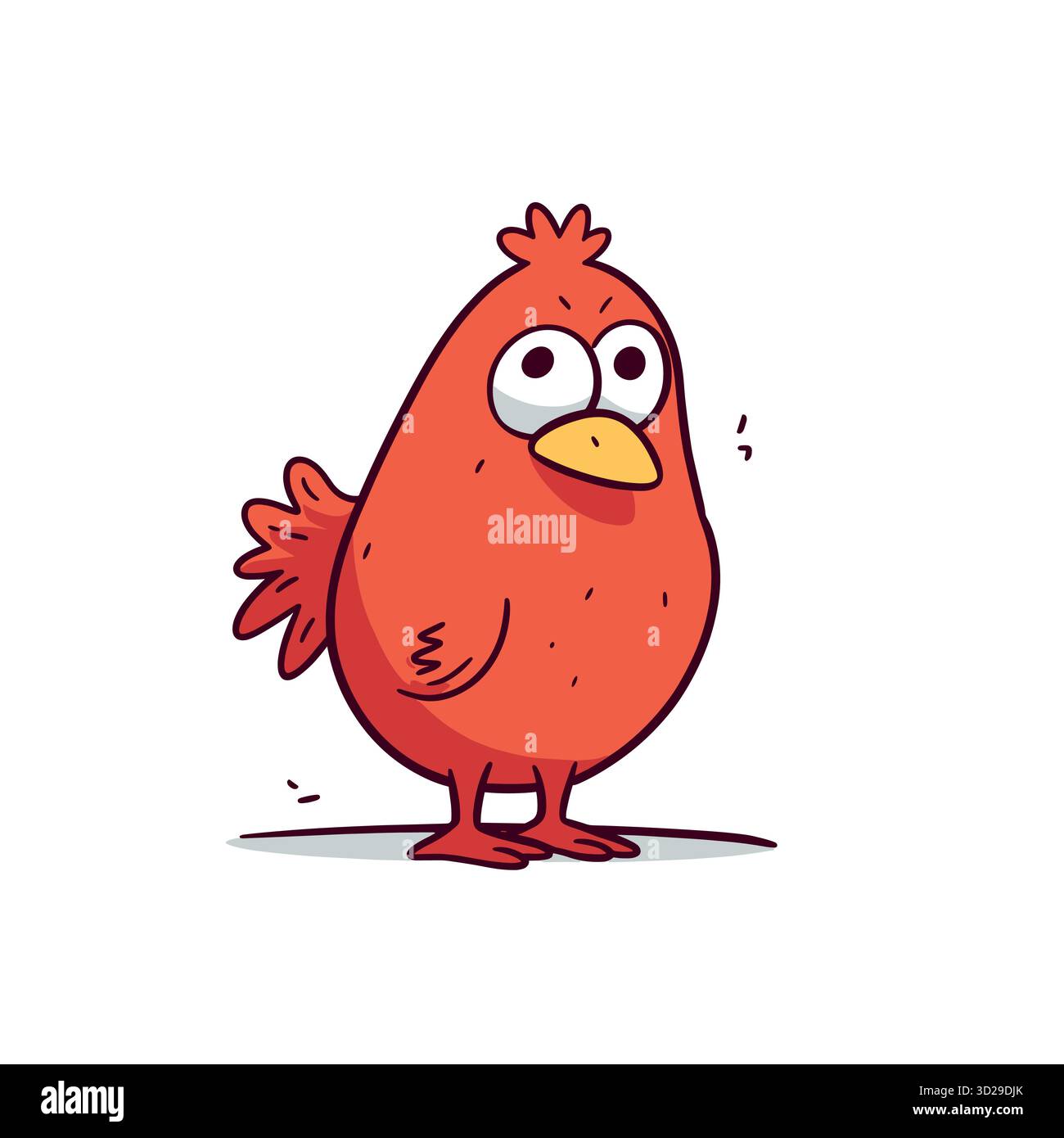 Les stands d'oiseau rouge regardent anxieux avec de grands yeux sur un fond blanc Illustration de Vecteur