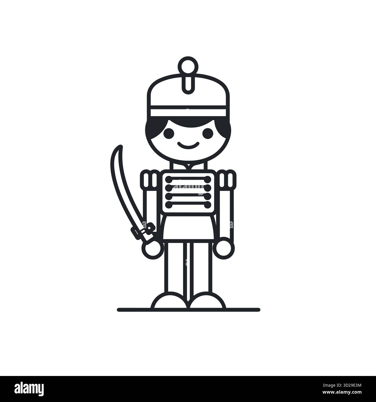 Casse-noisette jouet illustration soldat se tient à l'attention avec le sabre dessiné Illustration de Vecteur