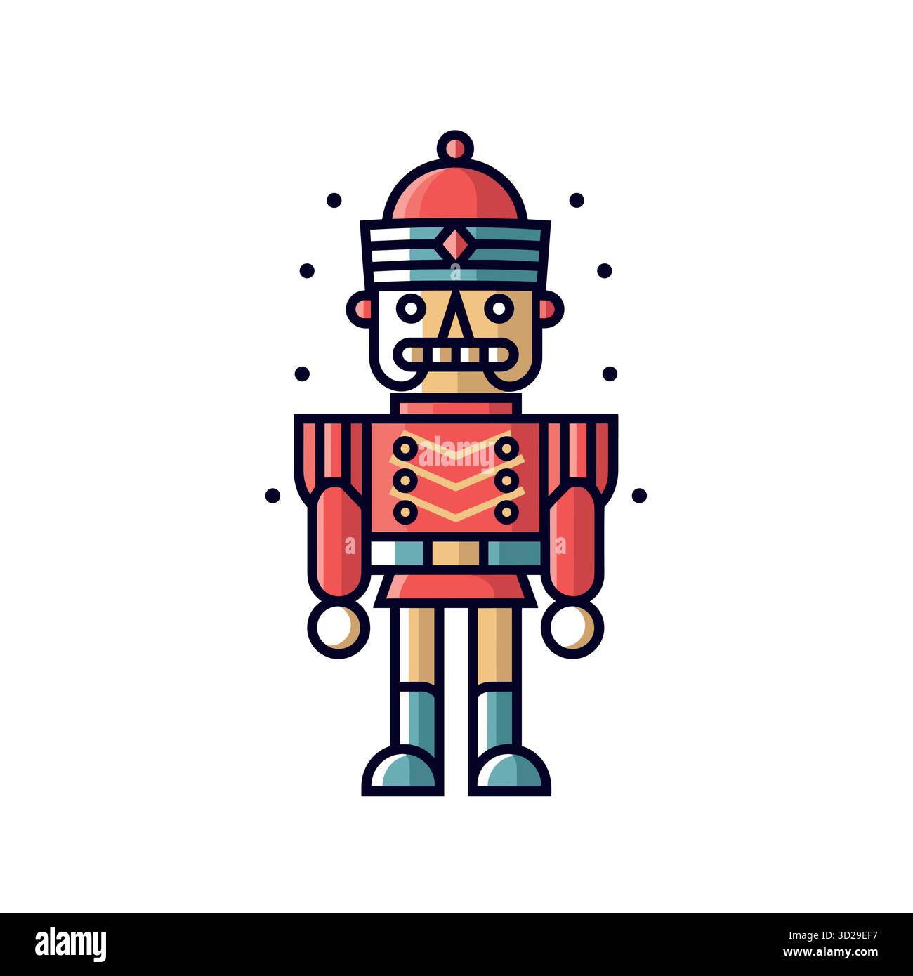 Illustration vectorielle d'un soldat jouet casse-noisette géométrique mignon portant un uniforme rouge Illustration de Vecteur