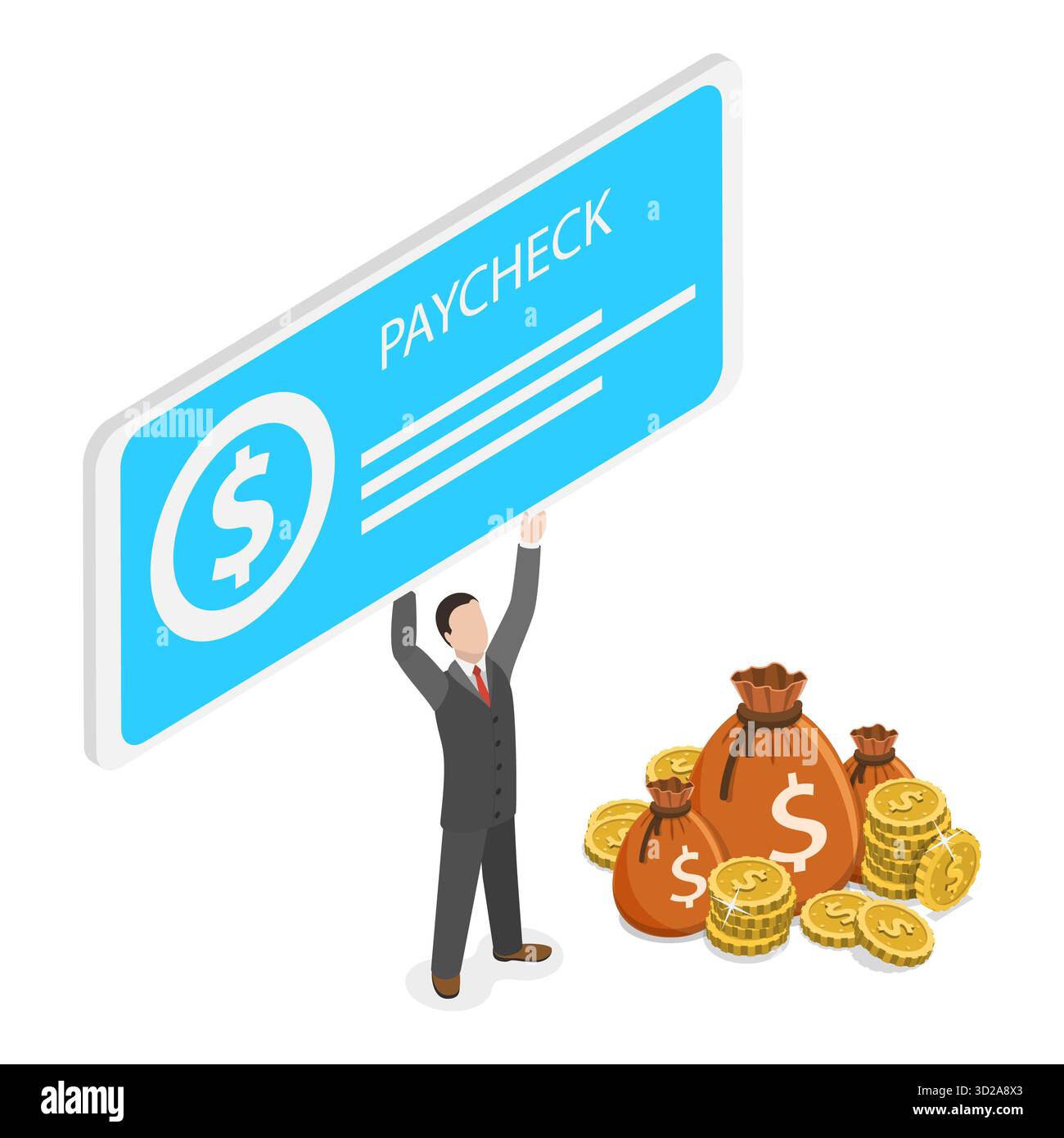 Illustration plate isométrique 3D de chèque de paie, bon pour obtenir de l'argent. Point 2 Banque D'Images