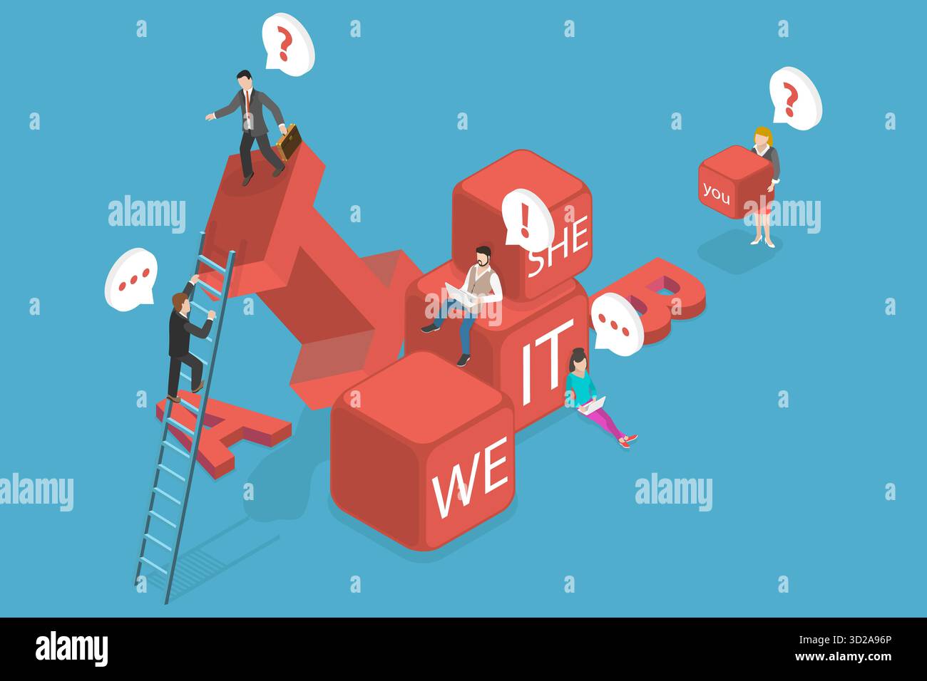 3D Isométrique Flat illustration conceptuelle des pronoms, grammaire anglaise 3D Isométrique Flat illustration conceptuelle des pronoms, grammaire anglaise Banque D'Images