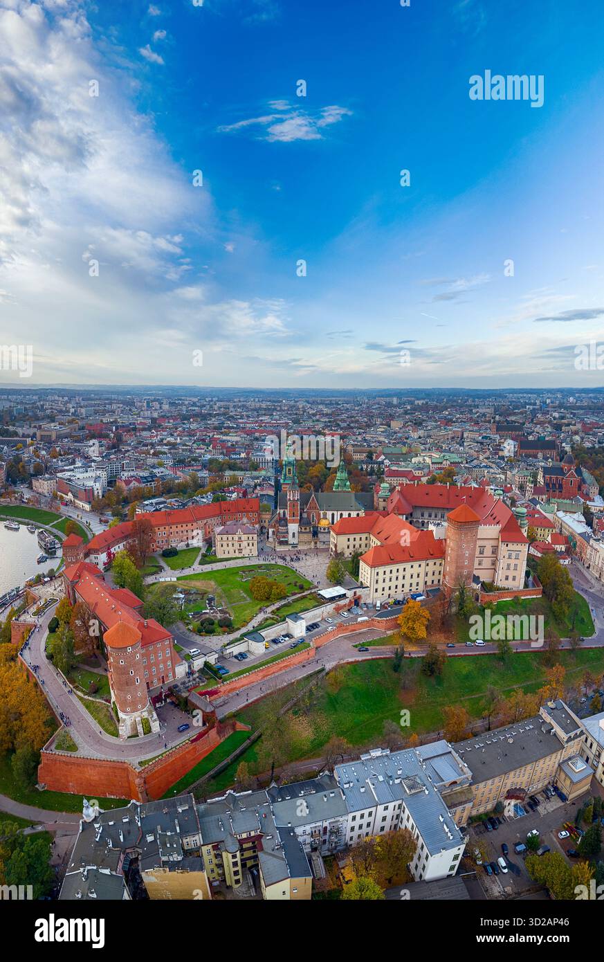 Vue drone sur le château de Wawel de Cracovie Banque D'Images
