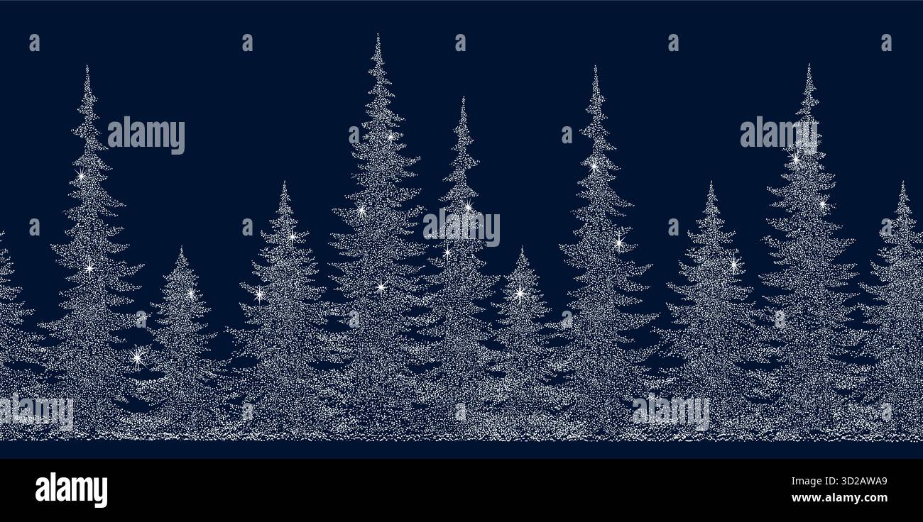 Fond de paysage d'hiver. Motif sans couture d'hiver avec sapins en pois blancs. Une nuit d'hiver gelée dans une forêt de conifères Illustration de Vecteur