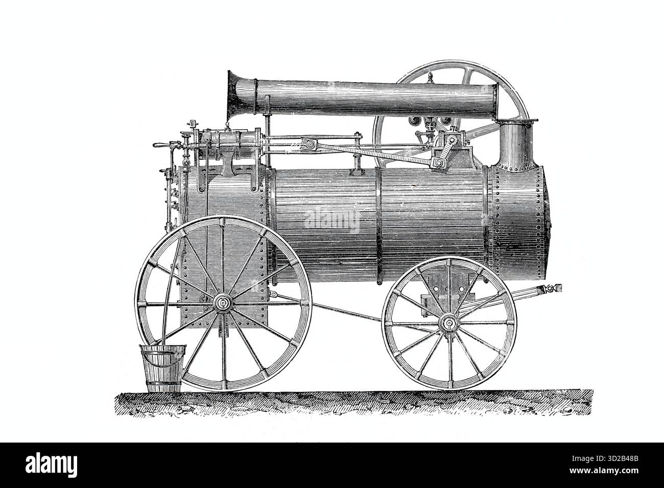 Agriculture, agriculture, locomobile, une usine de machines à vapeur dans un design fermé dans lequel tous les composants nécessaires au fonctionnement de l'usine, combustion, chaudière à vapeur, système de contrôle et l'ensemble de l'unité d'entraînement sont montés sur une plate-forme commune, reproduction numérique améliorée d'un 19ème siècle original, historique, date exacte inconnue Banque D'Images