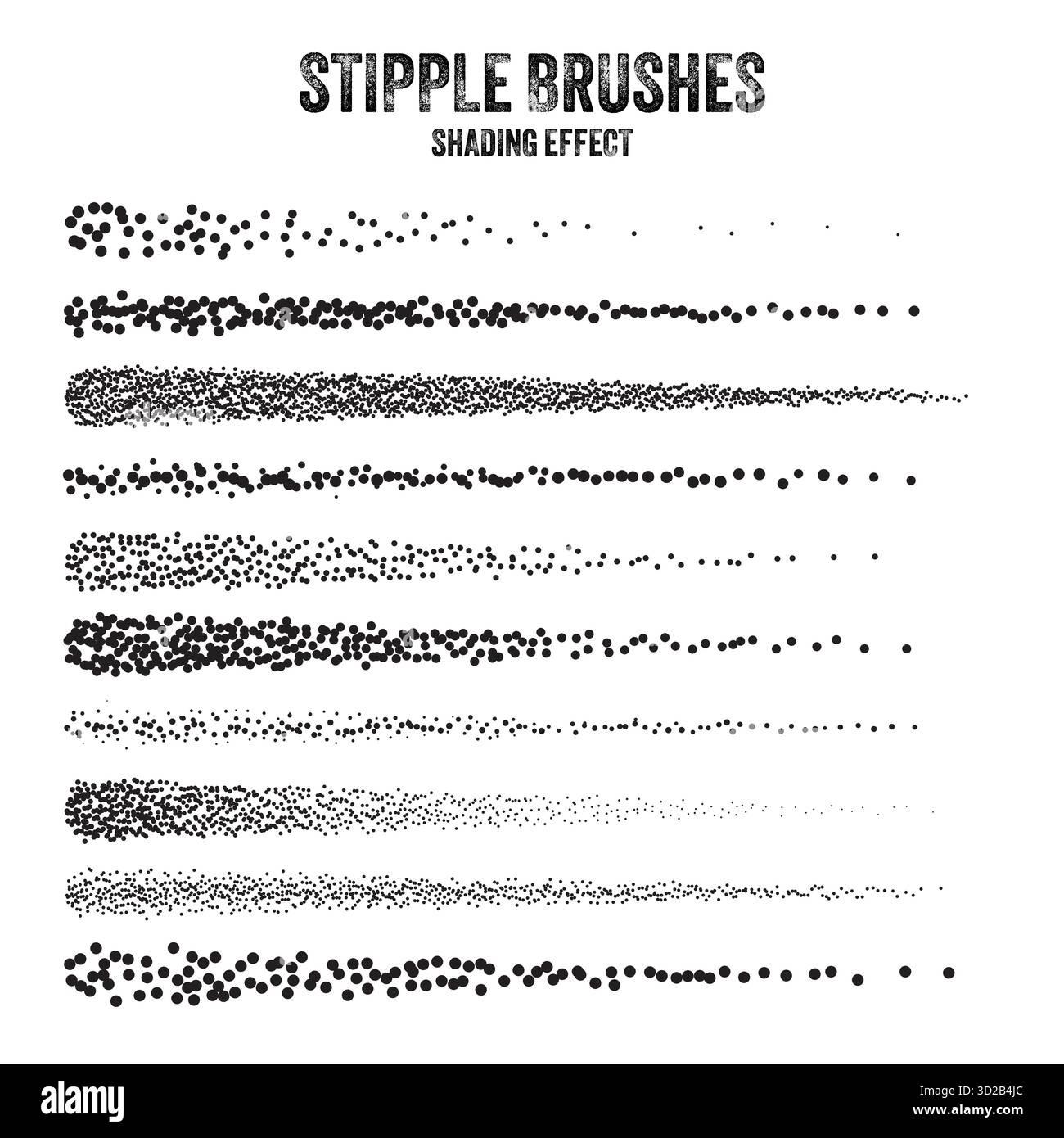 Pinceau diffuseur d'encre, dessin à pointillés et texturation. Dégradé de fondu. Pointillés, dessin dotwork, ombrage à l'aide de points. Effet de désintégration des demi-tons Illustration de Vecteur