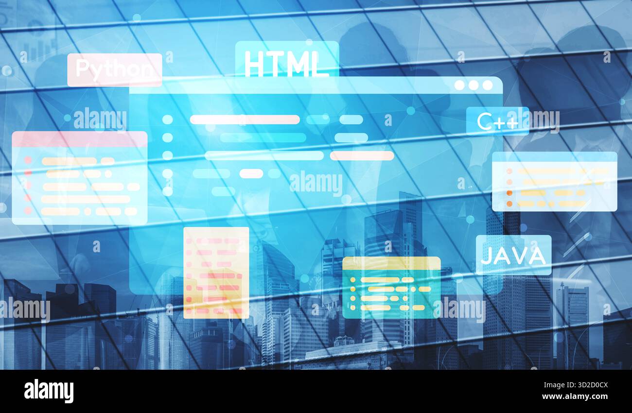 Le développement de logiciels combine des outils de codage, la création d'applications mobiles et des langages de programmation pour offrir des solutions de produits numériques innovantes. Garantie Banque D'Images