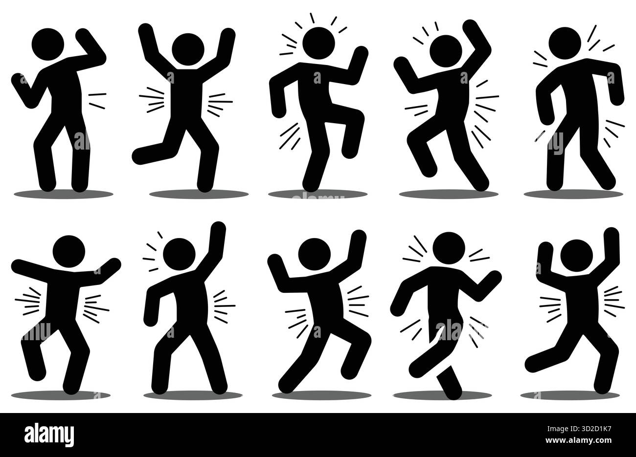 Silhouette humaine, pose d'action, danse, exercice, jeu d'icônes de vecteur de mouvement Illustration de Vecteur