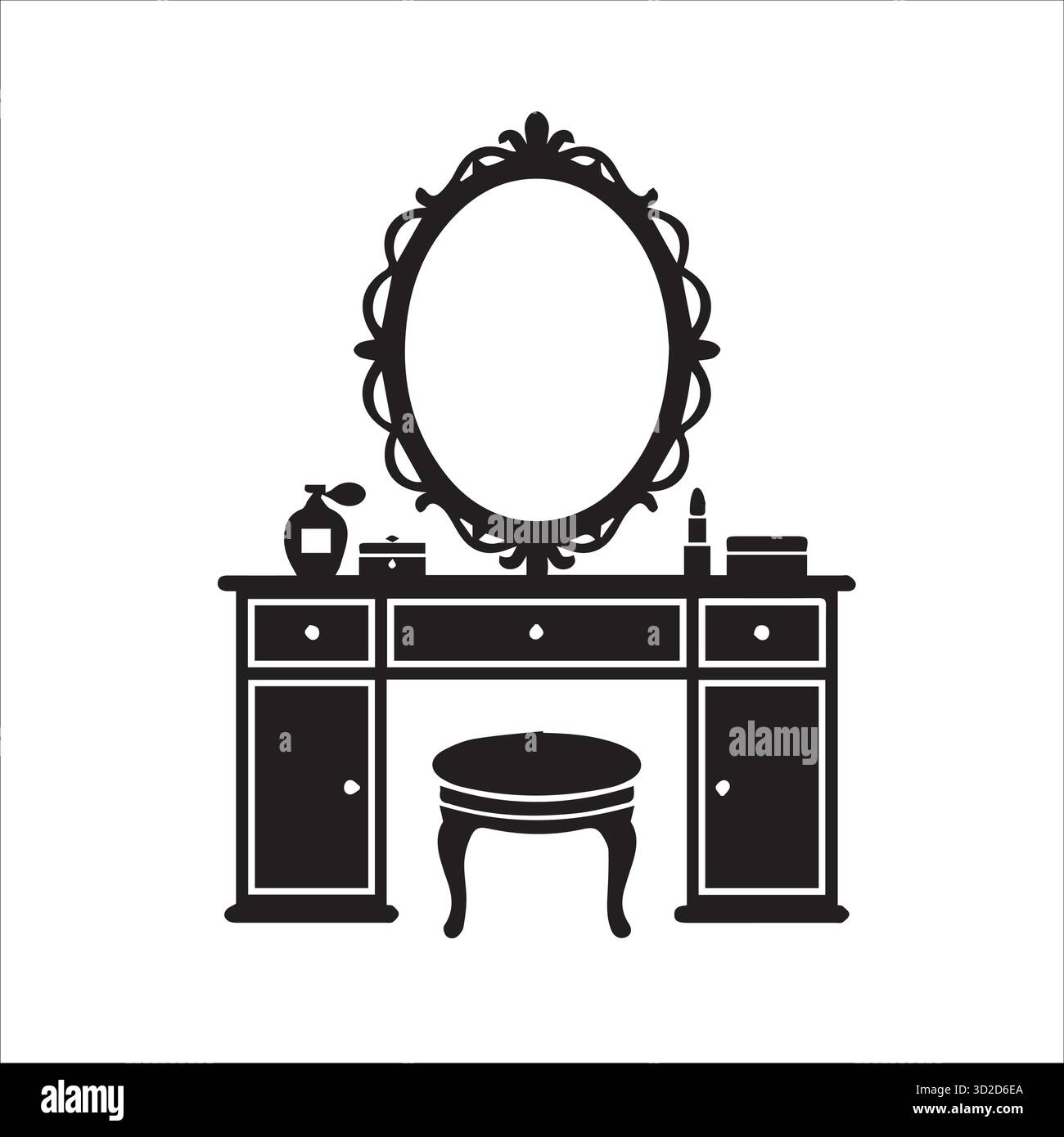 Élégante table de toilette avec miroir orné pour la décoration de la chambre Illustration de Vecteur