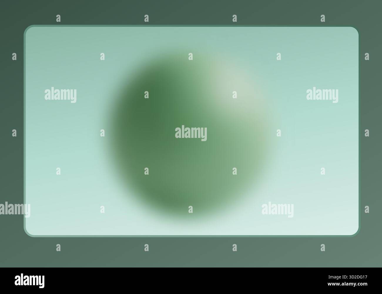Cadre de style morphisme en verre minimaliste avec une seule sphère verte floue au centre. Banque D'Images