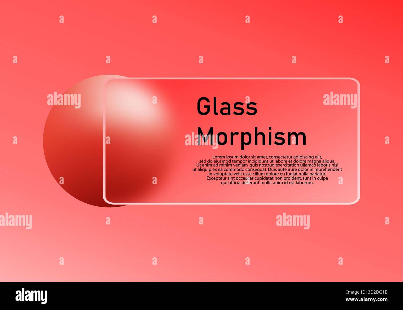 Démonstration de style de morphisme en verre sur un fond dégradé rouge-rose avec texte. Banque D'Images