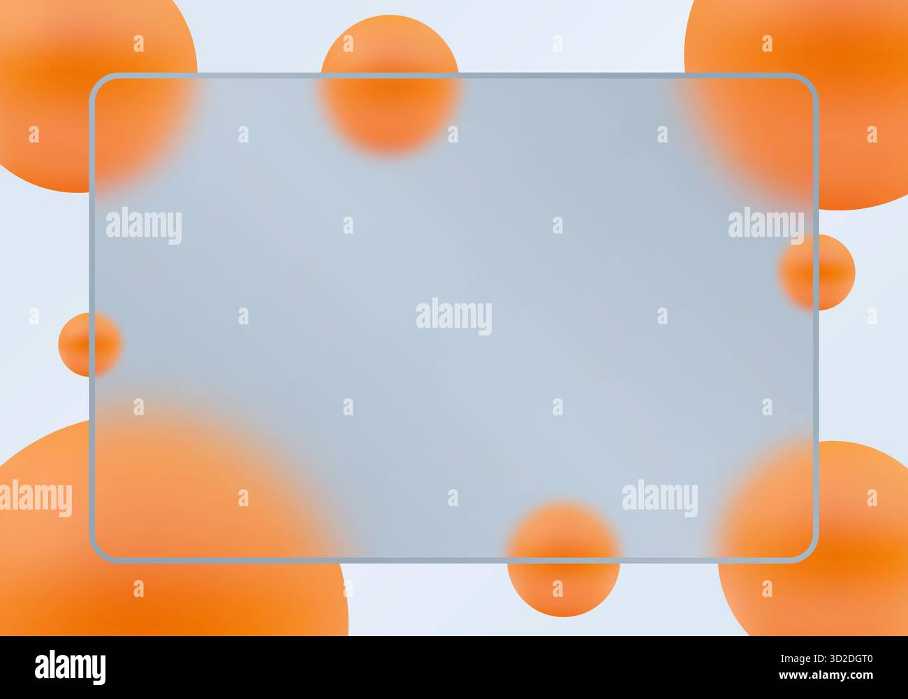 Grand cadre de style morphisme en verre avec des sphères orange sur un fond abstrait clair. Banque D'Images