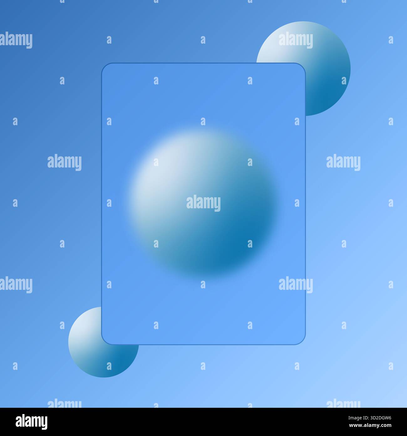 Cadre de style morphisme en verre vertical avec des sphères bleues sur un fond dégradé bleu. Banque D'Images