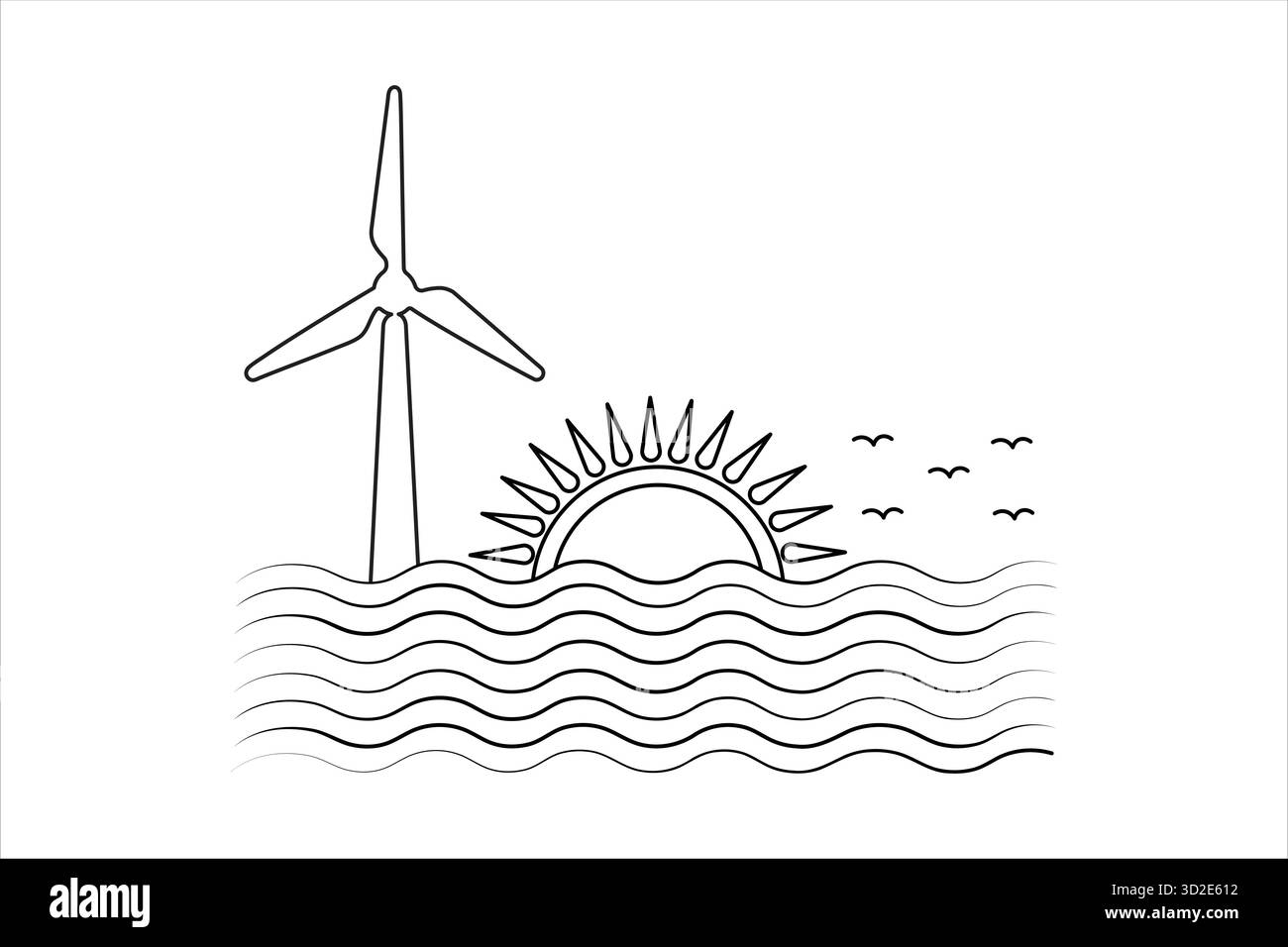 Dessin de ligne de générateur d'énergie éolienne illustration vectorielle de contour minimal d'énergie propre Illustration de Vecteur