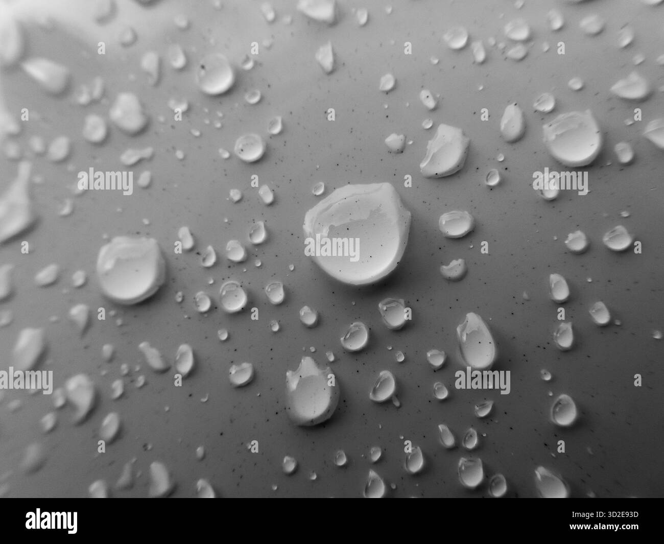 Gouttelettes d'eau de focalisation sélective sur la voiture blanche avec de petites taches de poussière Banque D'Images