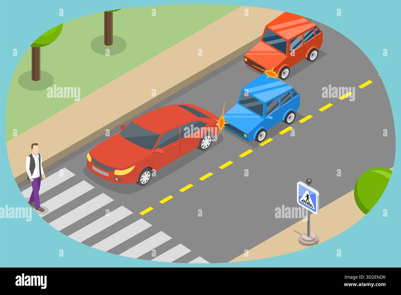 Illustration conceptuelle plate isométrique 3D d'accident de la route, collision de voiture illustration conceptuelle plate isométrique 3D d'accident de la route, collision de voiture Banque D'Images