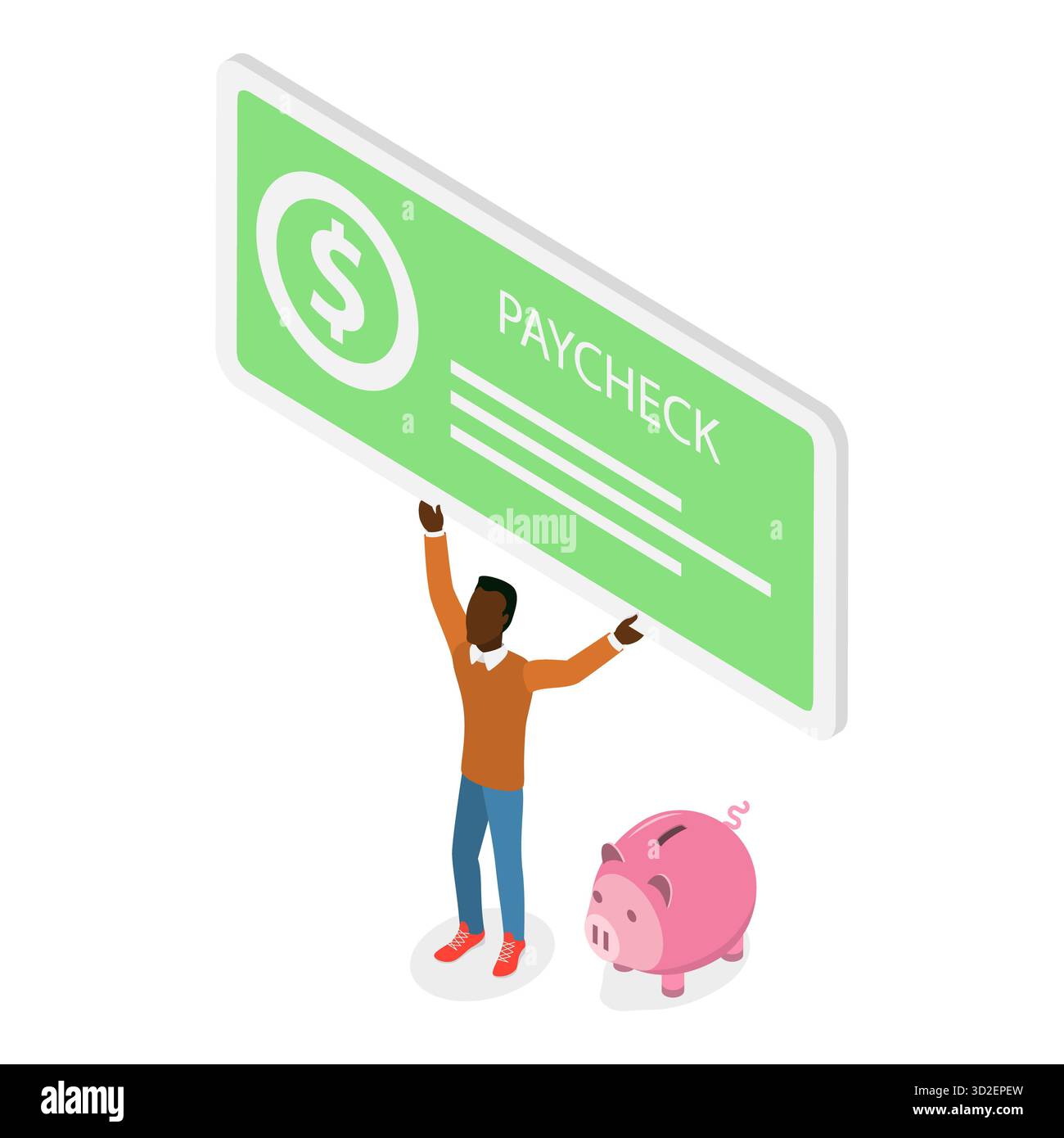 Illustration plate isométrique 3D de chèque de paie, bon pour obtenir de l'argent. Point 1 Banque D'Images