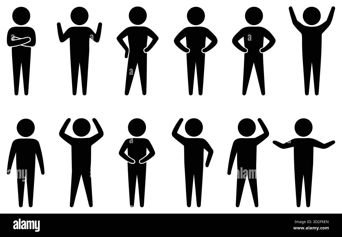 Pose humaine, figure debout, personnes, ensemble d'icônes de vecteur de geste Illustration de Vecteur