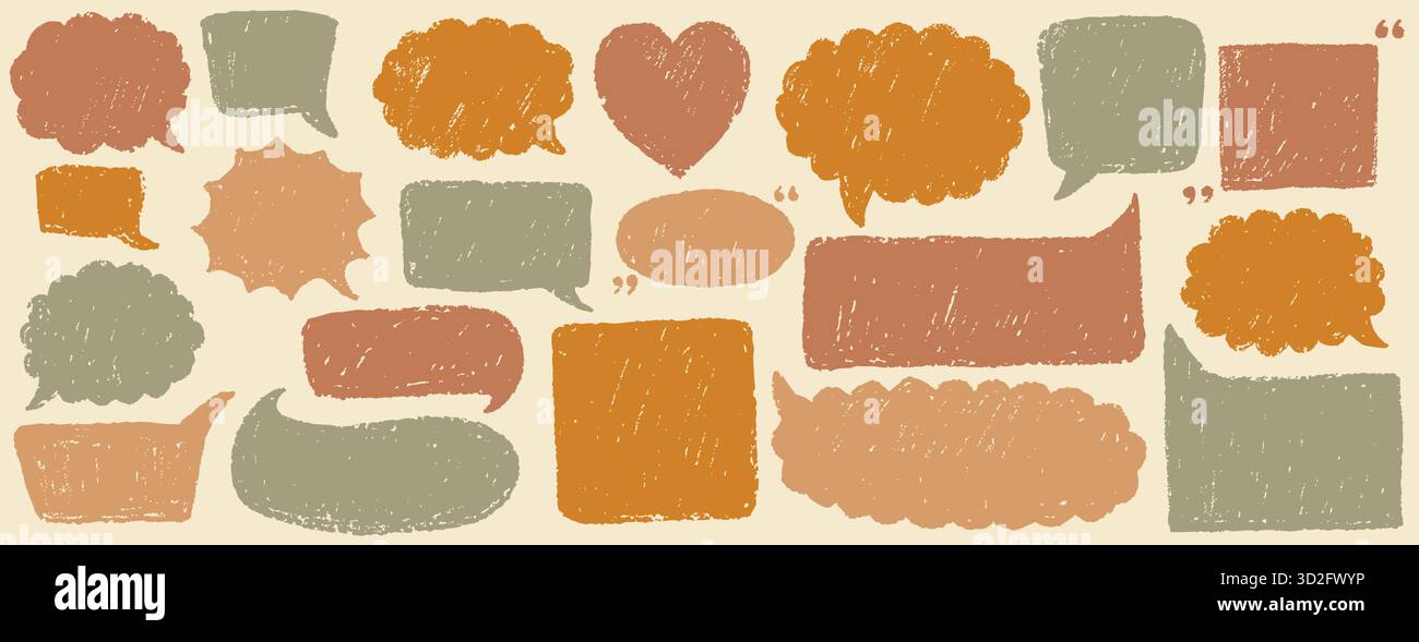 Jeu de couleurs vintage Speech Bubble. Bulle de discussion. Collection Cloud Speech Bubbles. Vecteur isolé sur fond transparent. conversation dessinée à la main Illustration de Vecteur