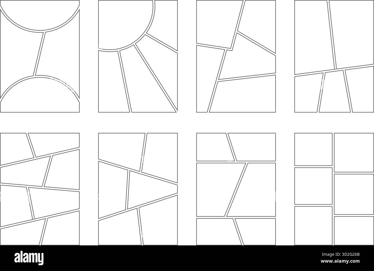 Jeu de vecteurs d'images comiques. Mises en page de livres de manga. Modèles sur fond blanc. Mosaïque panneaux verticaux vides pour magazine et anime storyboard et Illustration de Vecteur