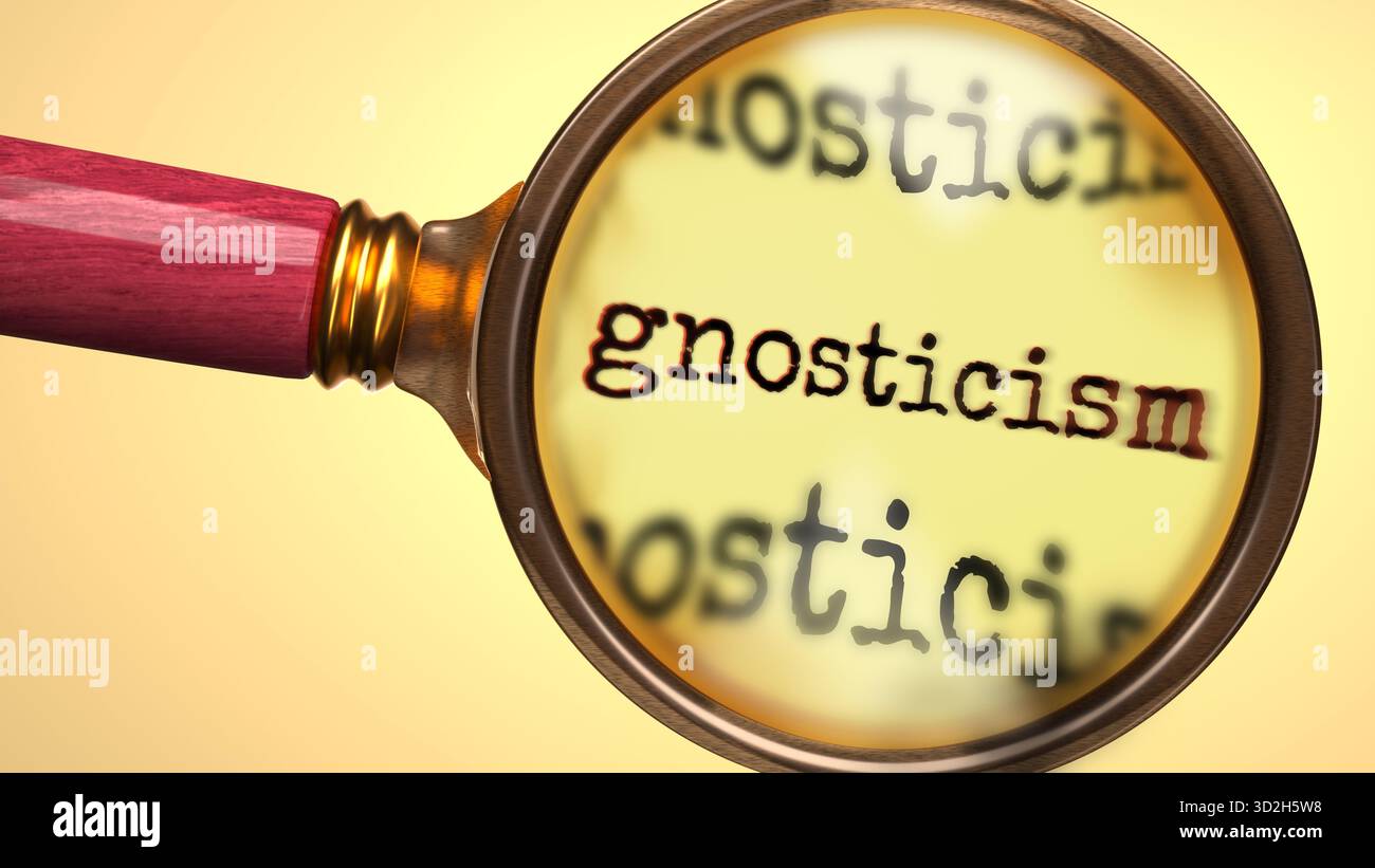 Gnosticisme sous loupe. Analyse approfondie et inspection du gnosticisme. Regarder de plus près le gnosticisme. Examen du concept de g Banque D'Images