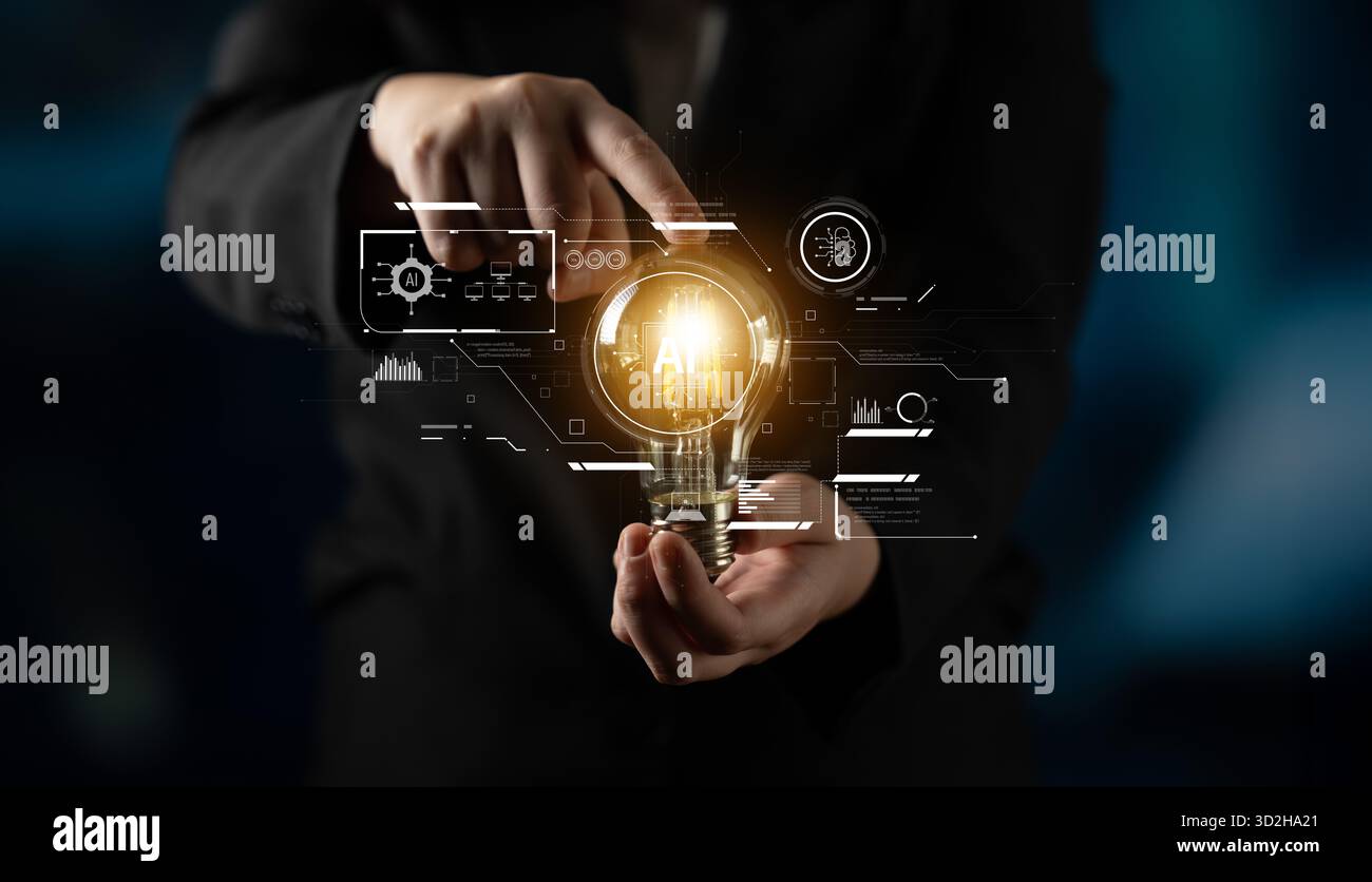 Interface IA montrant comment l'intelligence artificielle alimente les systèmes. IA L'intelligence artificielle transforme les données, permet l'automatisation et l'IA artificielle int Banque D'Images