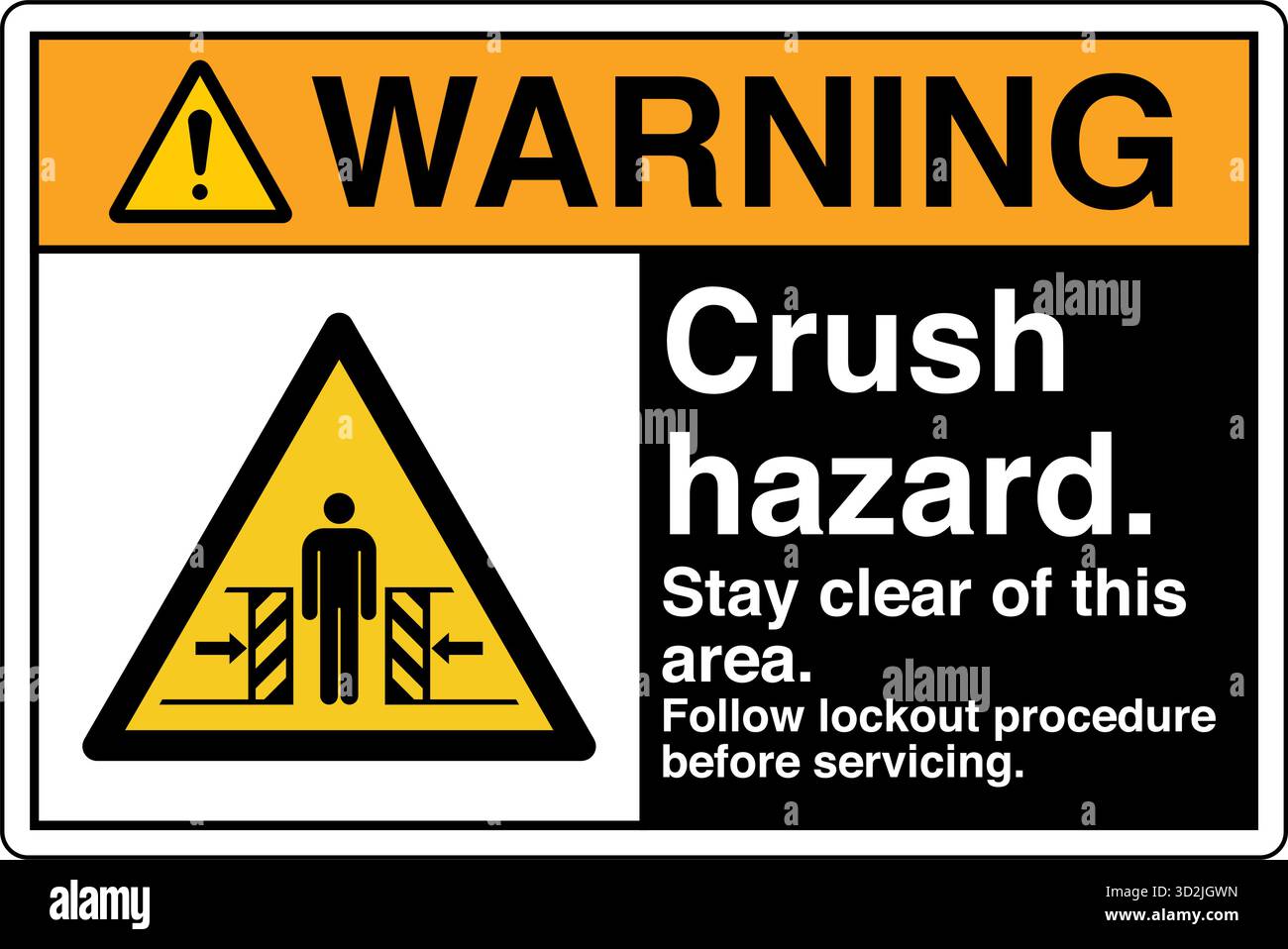 Signe de sécurité – Force d'écrasement de la carrosserie des deux côtés avertit des risques d'écrasement potentiels lorsque des machines ou des objets se déplacent dans des directions opposées. Illustration de Vecteur