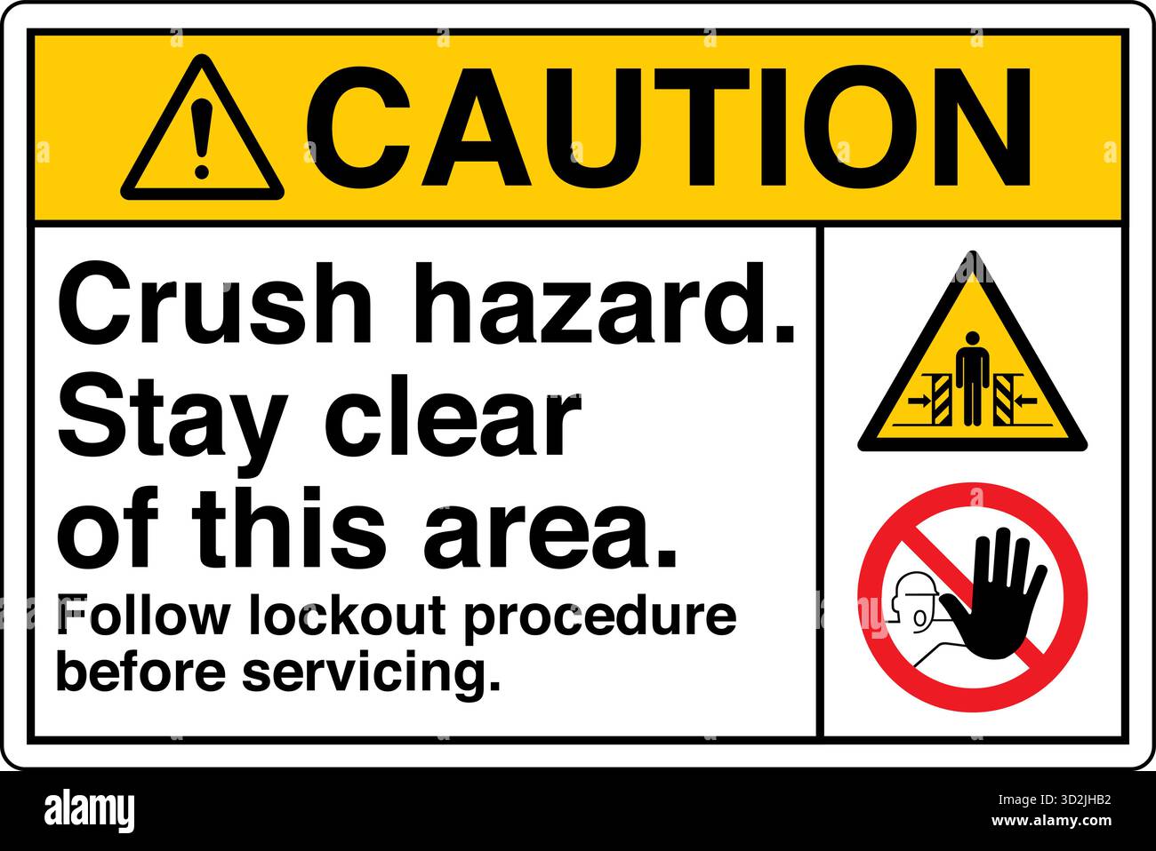 Signe de sécurité – Force d'écrasement de la carrosserie des deux côtés avertit des risques d'écrasement potentiels lorsque des machines ou des objets se déplacent dans des directions opposées. Illustration de Vecteur